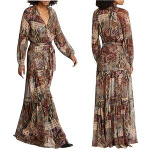 Veronica Beard Isra Multi-Print Silk Maxi Dress Women's 0 Paisley Tie Waist NWOT